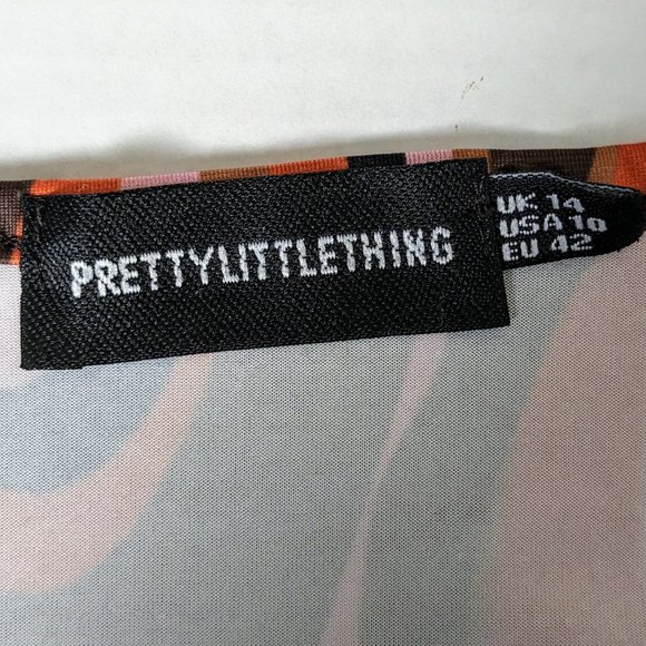 PRETTYLITTLETHING Women's Long Sleeve Crop Top  Size 10  Orange Multi Print - Picture 4 of 5
